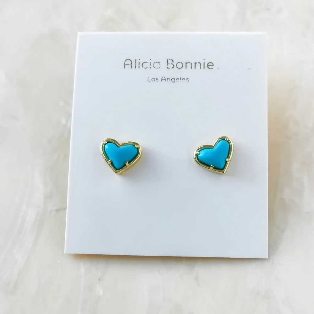 Alicia Bonnie  in Love Gold Turquoise Blue Heart Earrings NWT